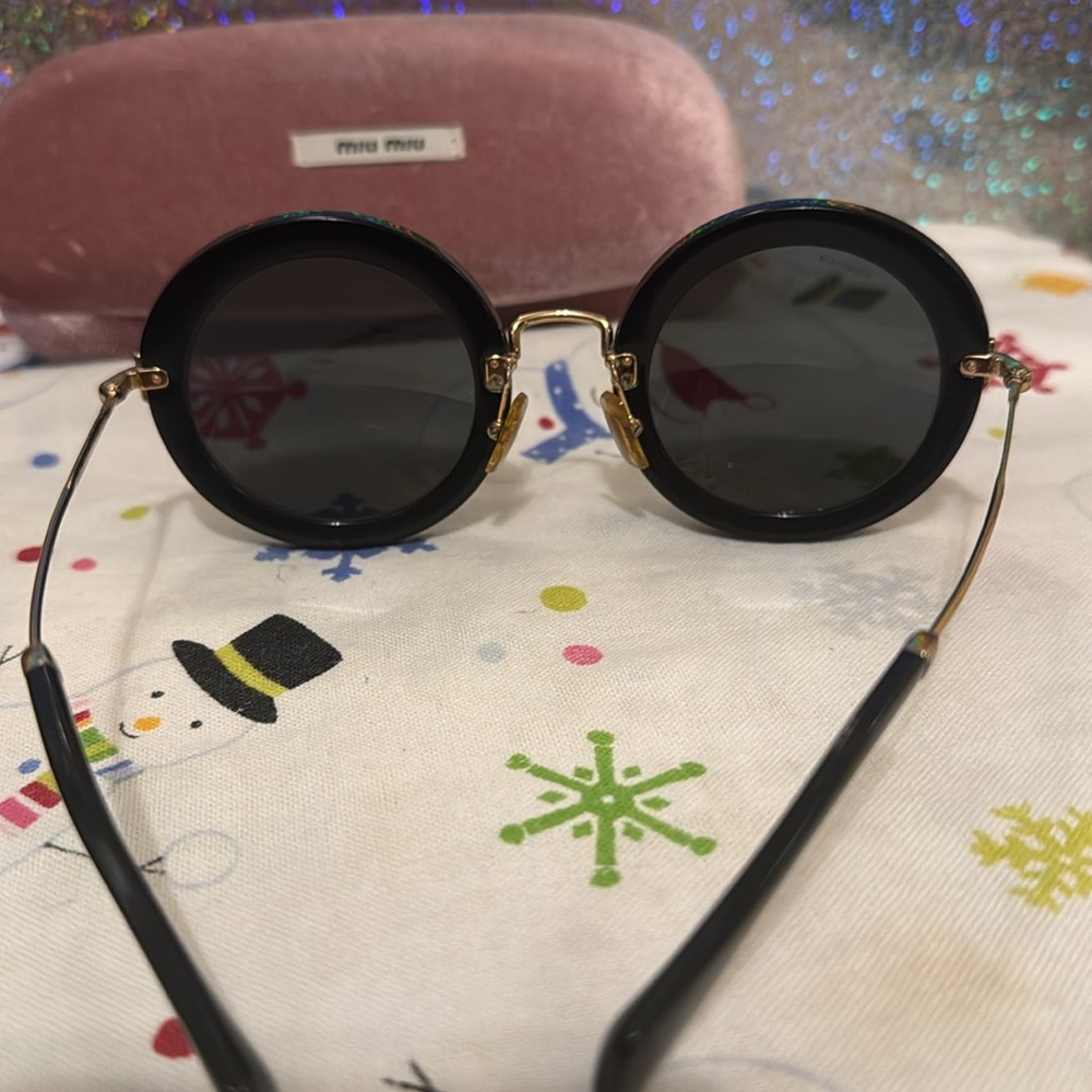 Miu Miu Sunglasses Black with Gold frames Includes pink case - Picture 7 of 10